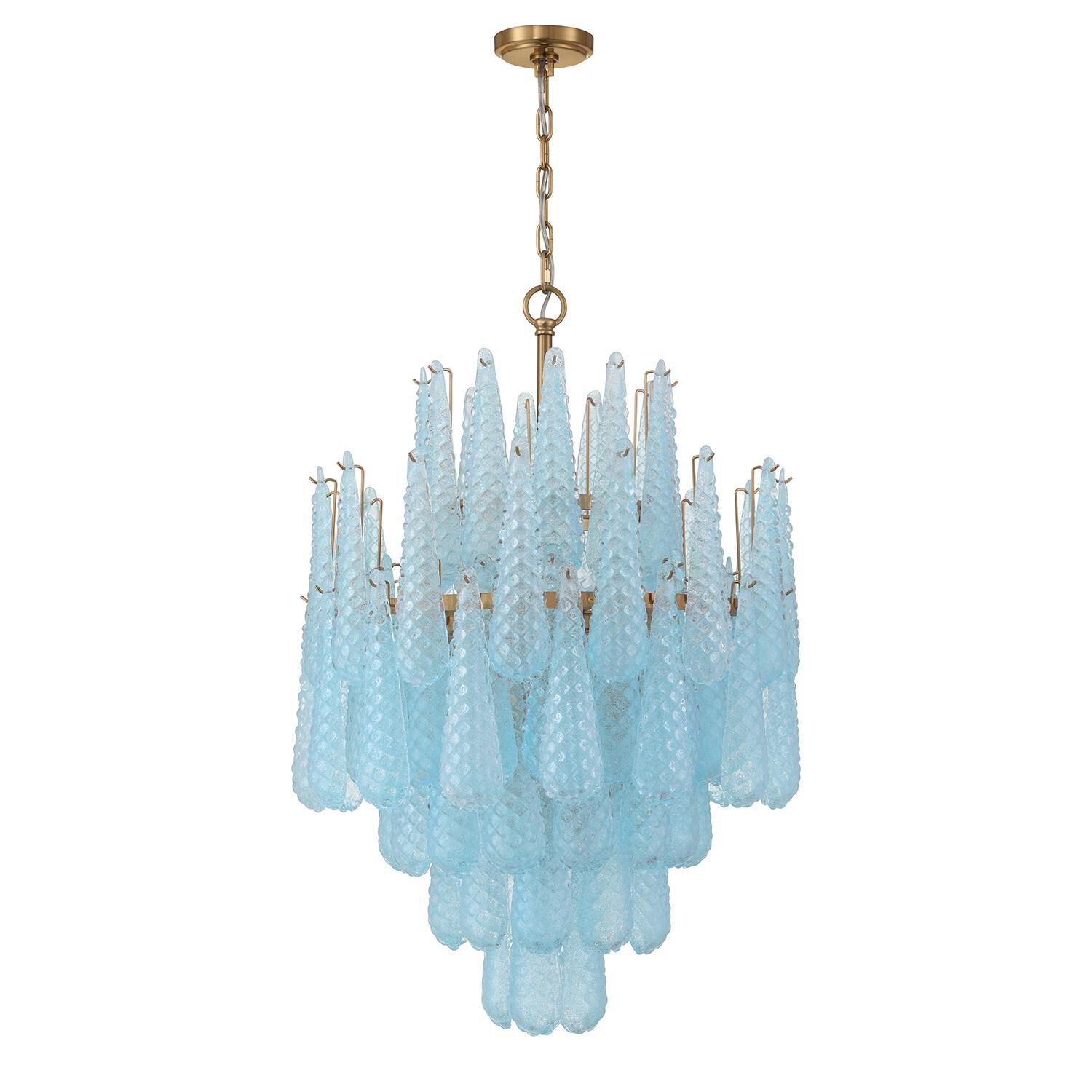 Shown in Aged Brass finish and Sand Blue glass